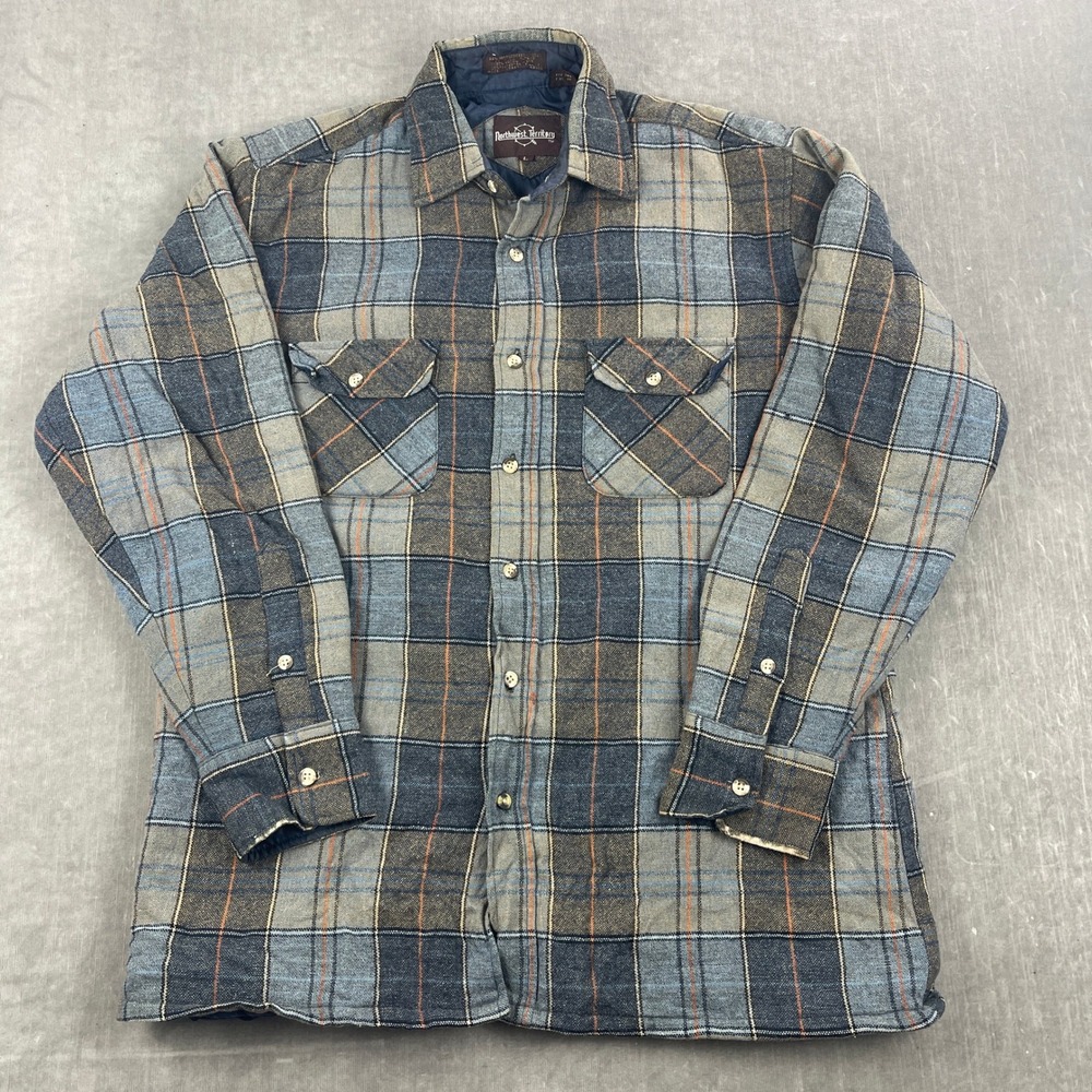Northwest Territory Men Large Blue Plaid Quilted Lined Flannel Shirt Jacket